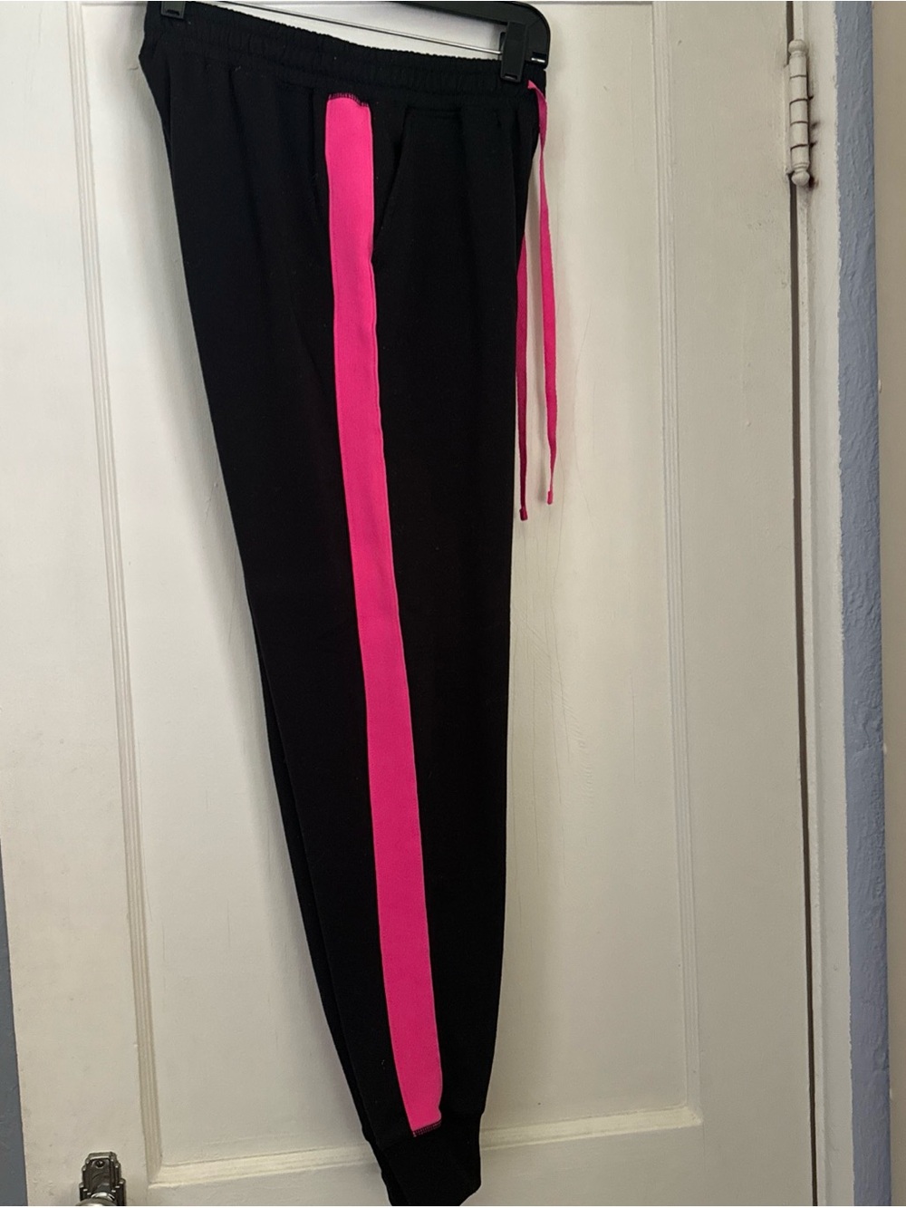 LulaRoe black Jogger Pants with Hot Pink Side Stripe